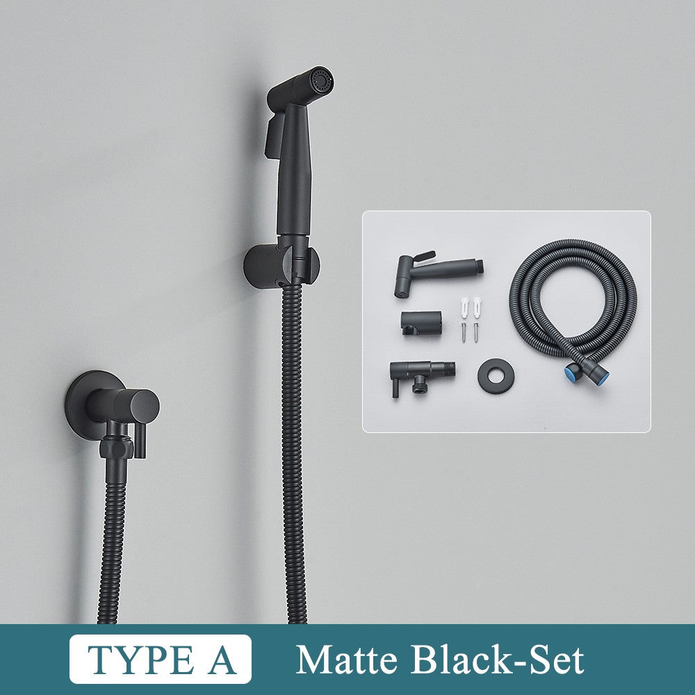Grifo rociador de bidé negro, grifo individual de agua fría de acero inoxidable para baño, válvula Shattaf, juego de chorro montado en la pared