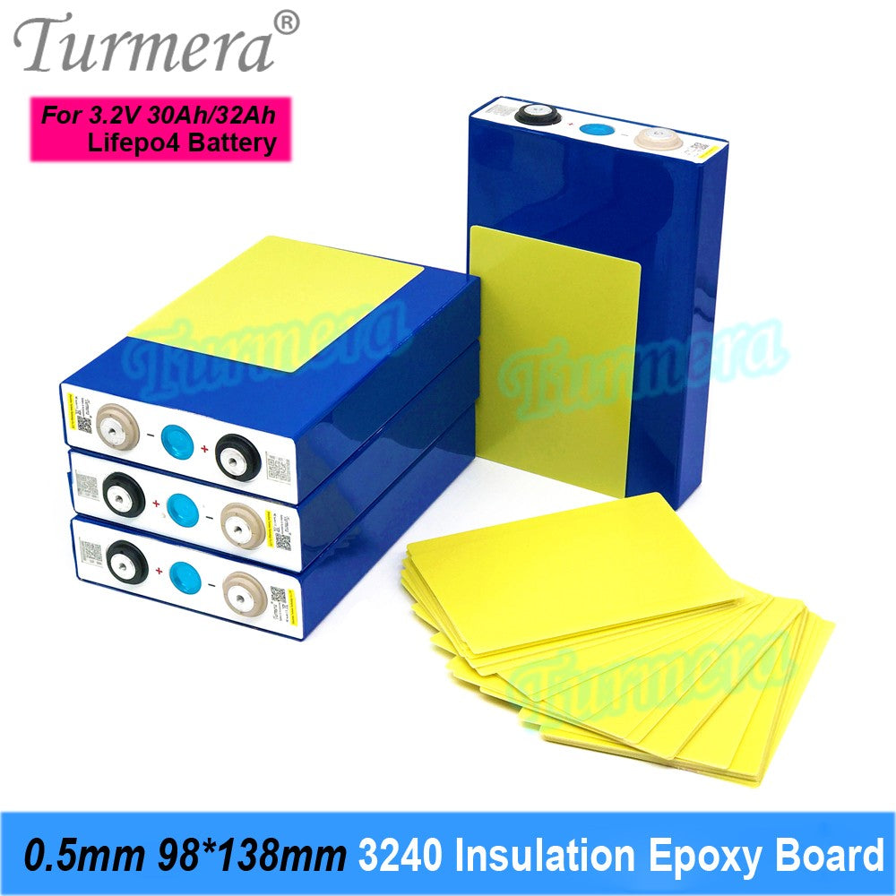 Turmera 3240 Placa de aislamiento epoxi 0,5mm de espesor 98*138mm para 3,2 V 30Ah 32Ah 40Ah 280Ah 12,8 V Lifepo4 paquete de baterías uso Diy