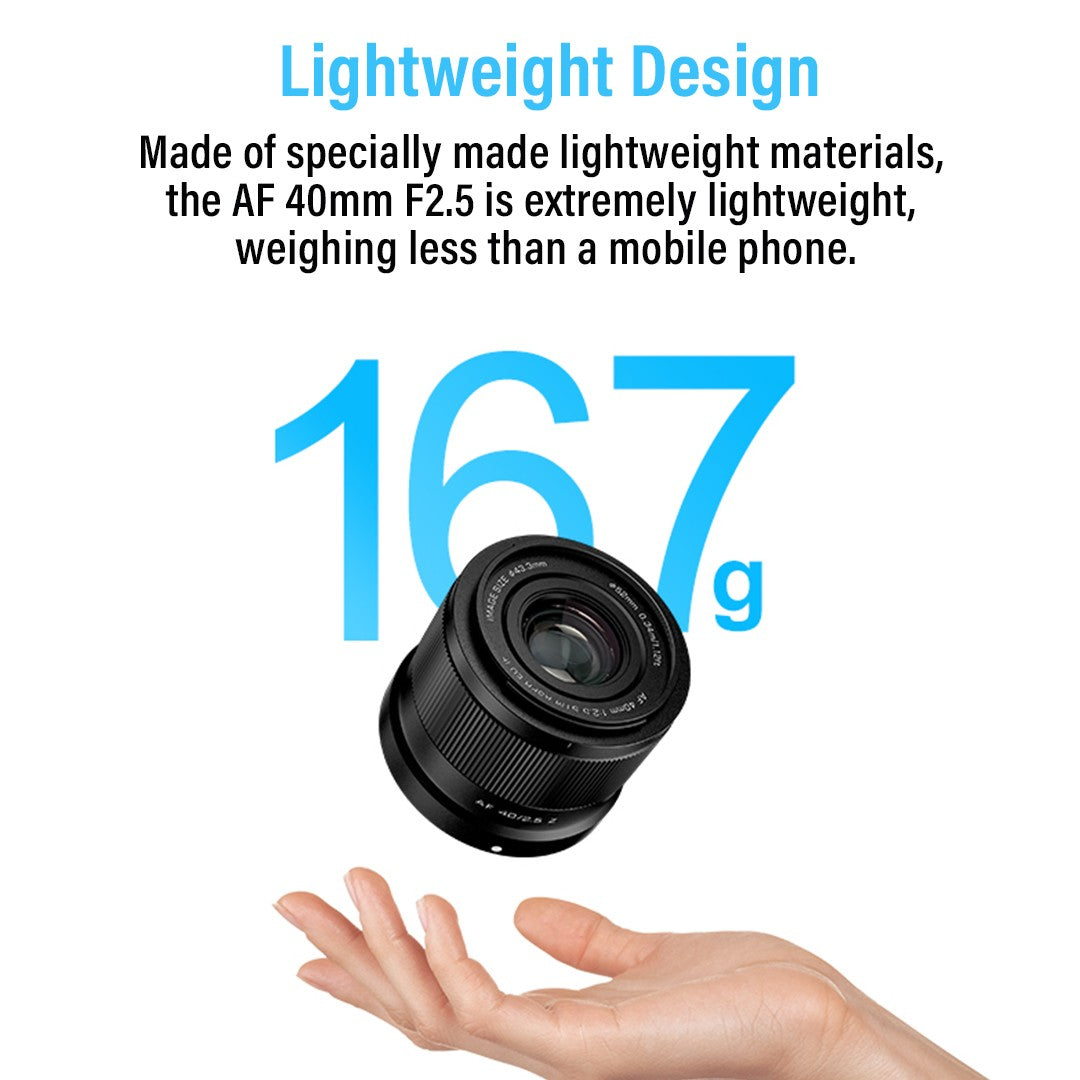 VILTROX 40mm F2.5 para Nikon Z, Lente Sony E de Fotograma Completo con Enfoque Automático para Retratos y Vlogs, Compatible con Cámaras Nikon y Sony, Montura ZFC Z6 A7CR