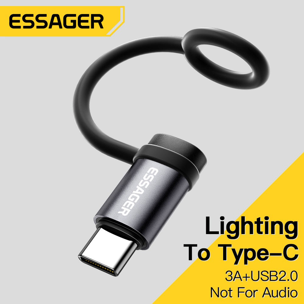 Adaptador de iluminación Essager a tipo C, conector de carga rápida IP hembra a USB C macho para iPhone 15, 14, 13, 12, 11 Pro, convertidor para iPad