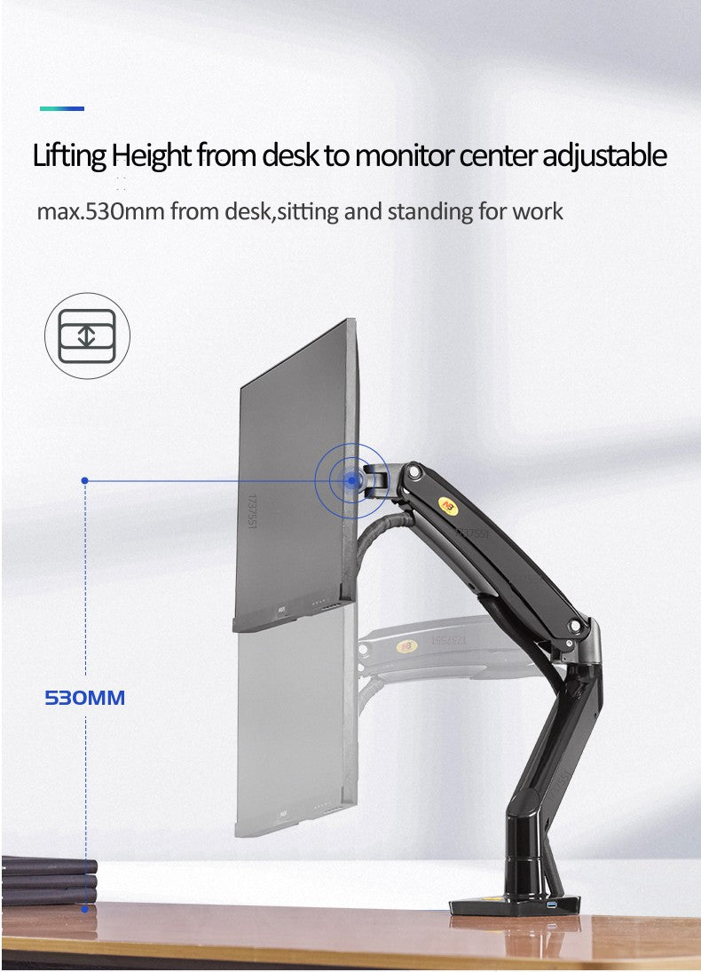 Nuevo brazo de resorte de Gas F100A, soporte para Monitor de pantalla de 22-35 pulgadas, brazo de montaje para Monitor de escritorio giratorio de inclinación 360, puertos USB 3,0 de 2-13kg