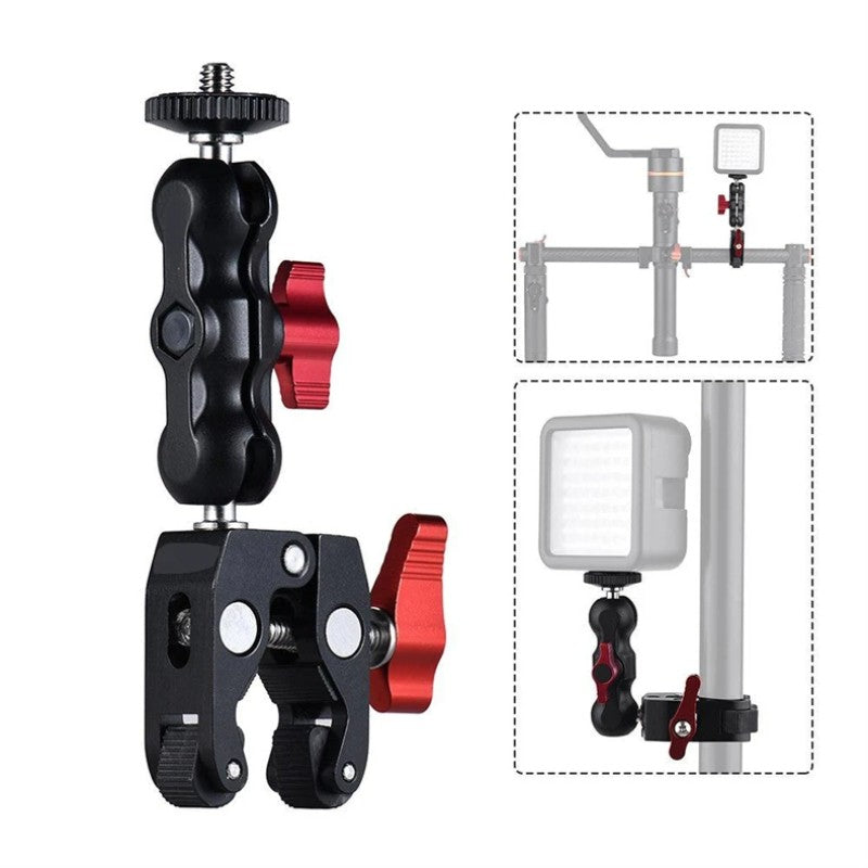 Monitor de montaje con abrazadera para cámara Super Clamp 360 °   Adaptador de cabeza de bola doble con brazo mágico Ballhead para cámara DSLR/Gopro/luces LED/teléfono