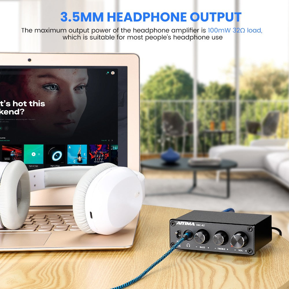 Decodificador de Audio HiFi AIYIMA DAC-A2, Amplificador de Auriculares USB, Salida Óptica Coaxial, DAC Estéreo para Juegos, para Amplificador y Altavoces Activos