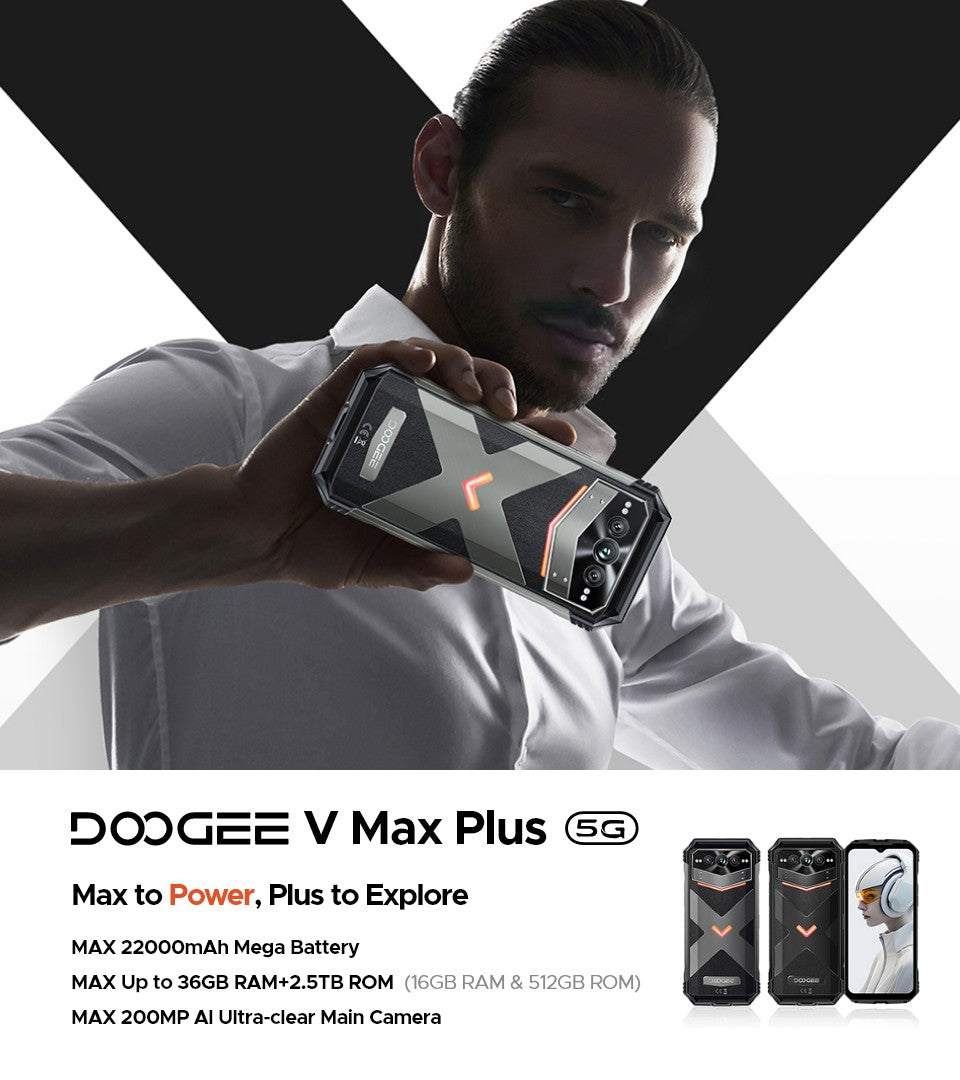 Versión Global DOOGEE V Max Plus 5G teléfono resistente 6,58 "36GB(16 +20) 512GB 200MP cámara AI 22000mAh efecto de iluminación NFC 5G teléfono