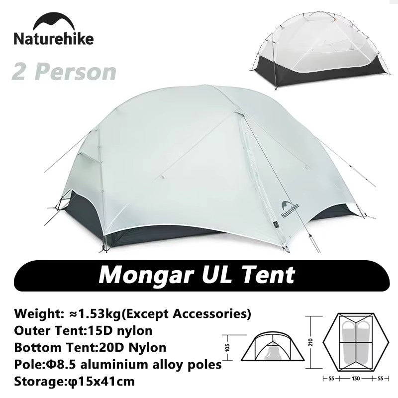 Carpa Naturehike Mongar 2 para Camping y Playa, Nailon 20D Impermeable, Carpa para 2 Personas, Mongar UL Ultraligera, Carpa de Senderismo para 3 Estaciones