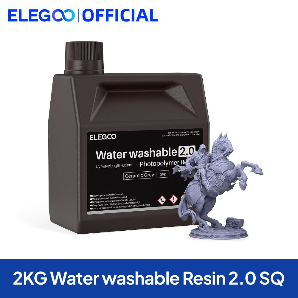 Resina para Impresora 3D ELEGOO, 2 kg, 405 nm, Curado UV, Lavable con Agua, para Impresión 3D LCD, Alta Precisión, Bajo Olor, Gris 2000 g