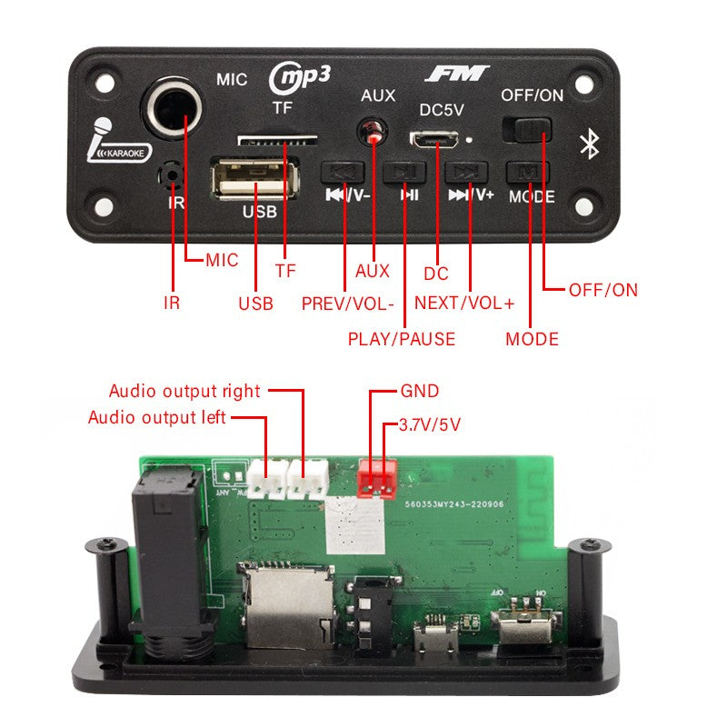 Placa decodificadora de MP3 DC 5V Bluetooth 5,0, amplificador de 10W, reproductor MP3, compatible con grabación de llamadas, 3,5mm, USB, TF, FM, para módulo de altavoz de coche