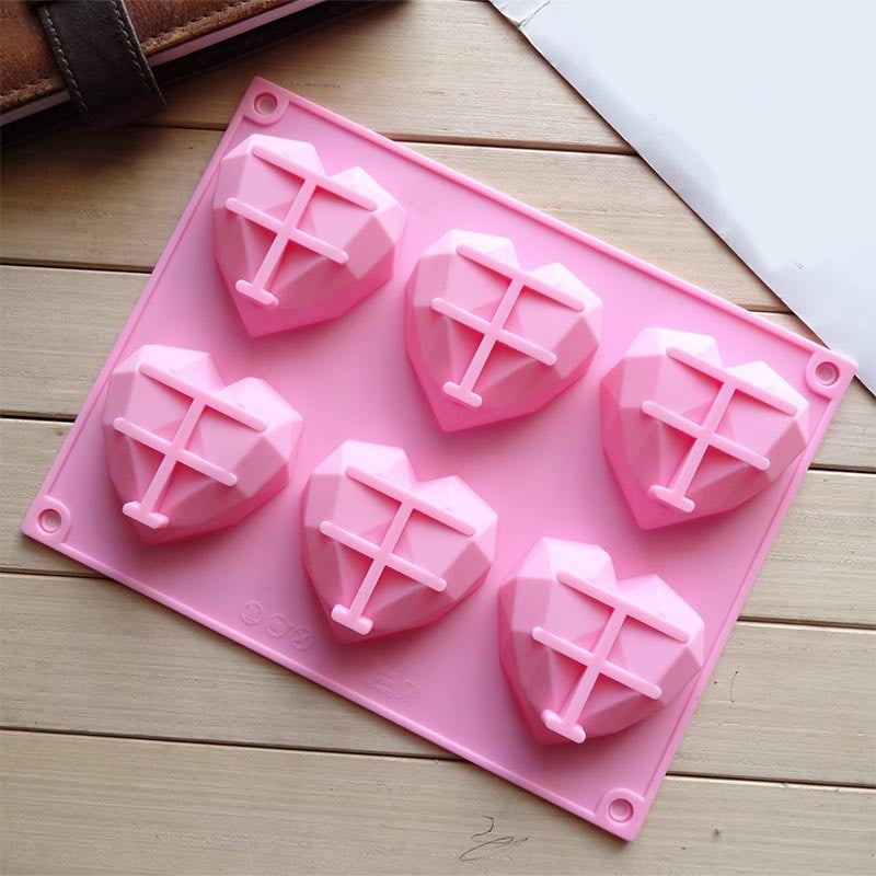 Molde de silicona con forma de corazón, 6 cavidades, pastel, Mousse, pastelería, utensilios para hornear, forma para jabón, 1 ud.
