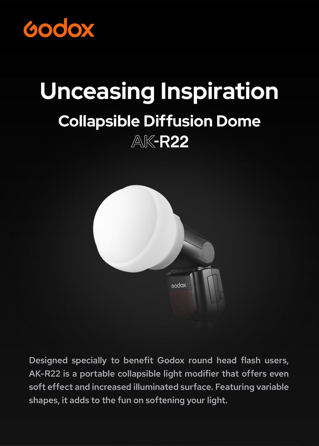 Godox AK-R22 cúpula difusora de fotografía de silicona plegable para flashes de la serie V1 AD100PRO AD200PRO (con H200R) fotografía
