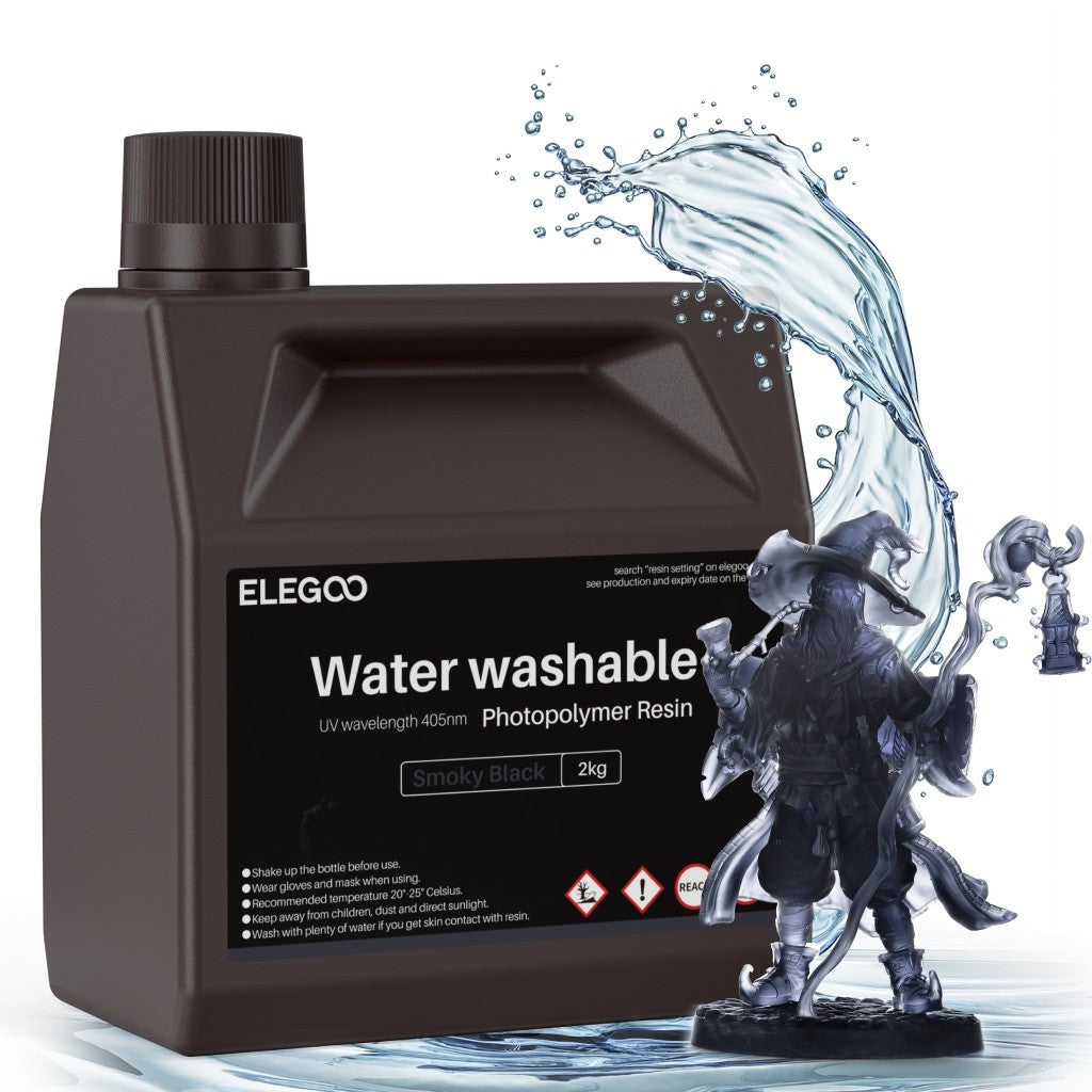 Resina para Impresora 3D ELEGOO, 2 kg, 405 nm, Curado UV, Lavable con Agua, para Impresión 3D LCD, Alta Precisión, Bajo Olor, Gris 2000 g
