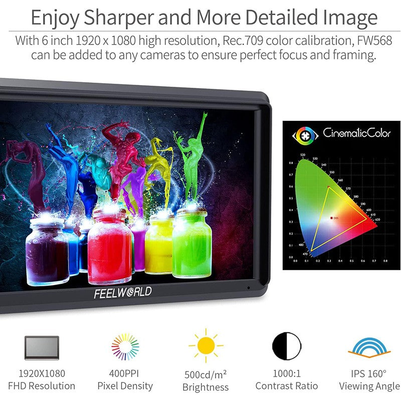FEELWORLD FW568 V3 pulgadas FW 568 cámara de fotografía 4K 3D Monitor de campo HDMI Full HD vídeo enfoque de pulverización para DSLR sin espejo Sony