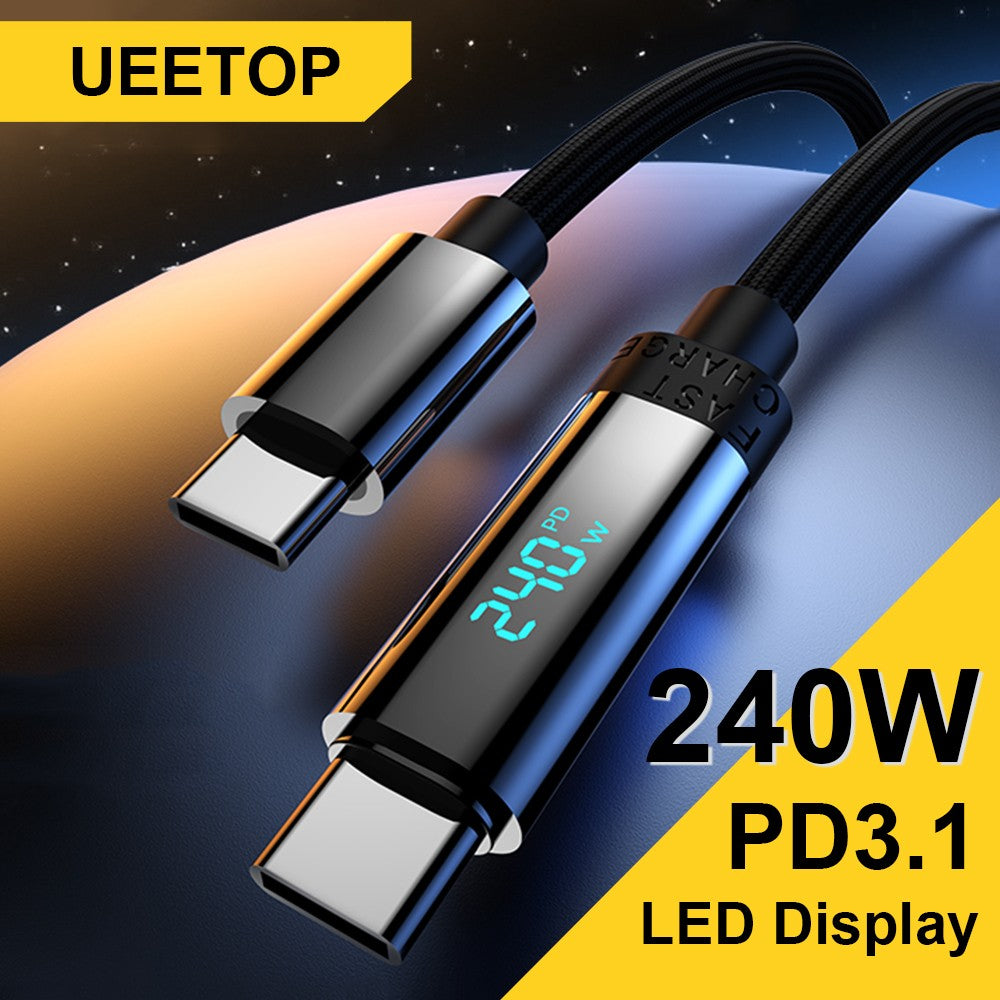 Ueetop-Cable USB tipo C a USB C de pantalla Digital de 240W para iPhone 15, Cable de carga rápida para Macbook Xiaomi Samsung