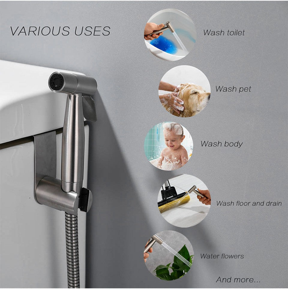Set de Rociador Bidé Portátil para Inodoro, Grifo Bidé de Mano de Acero Inoxidable para Baño, Rociador de Mano con Cabezal de Ducha Autolimpiante
