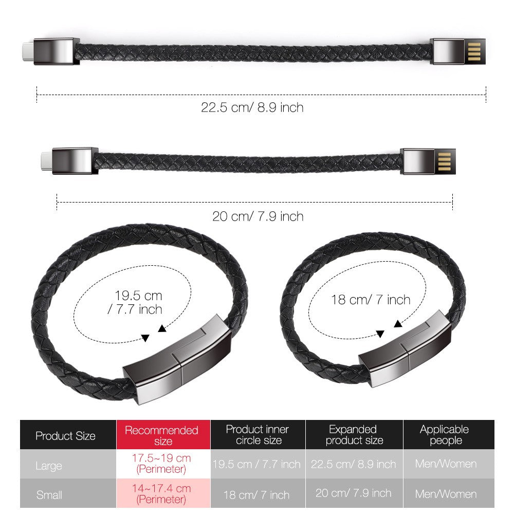 Cable de Carga Rápida Portátil Tipo Pulsera Compatible con iPhone 11 12 13 14 Pro Max Samsung Huawei Xiaomi USB Micro Tipo-C