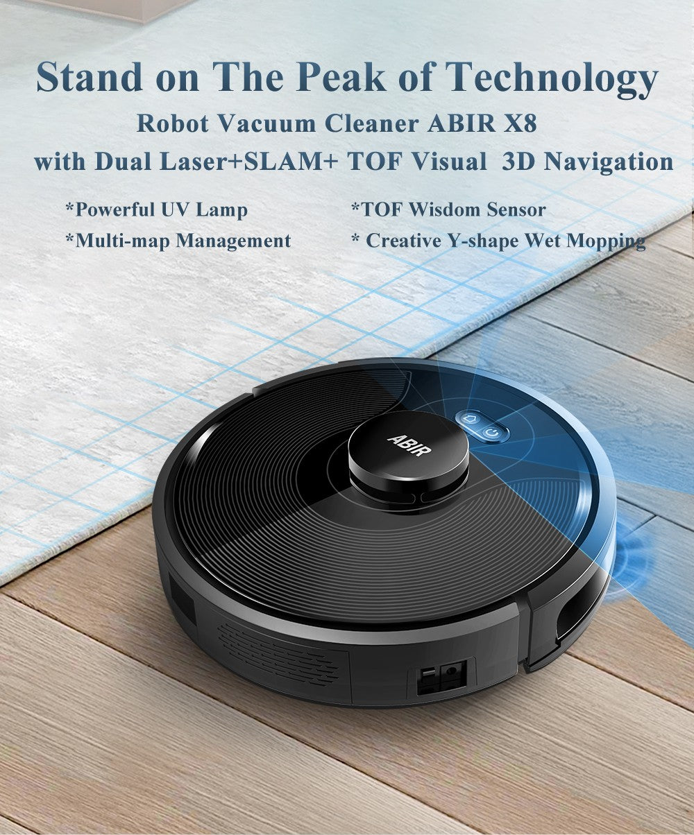 ?ABIR-Robot aspirador X8 para el hogar, dispositivo inteligente para el hogar, limpieza de alfombras, barrido de zonas, mapeo de áreas restringidas