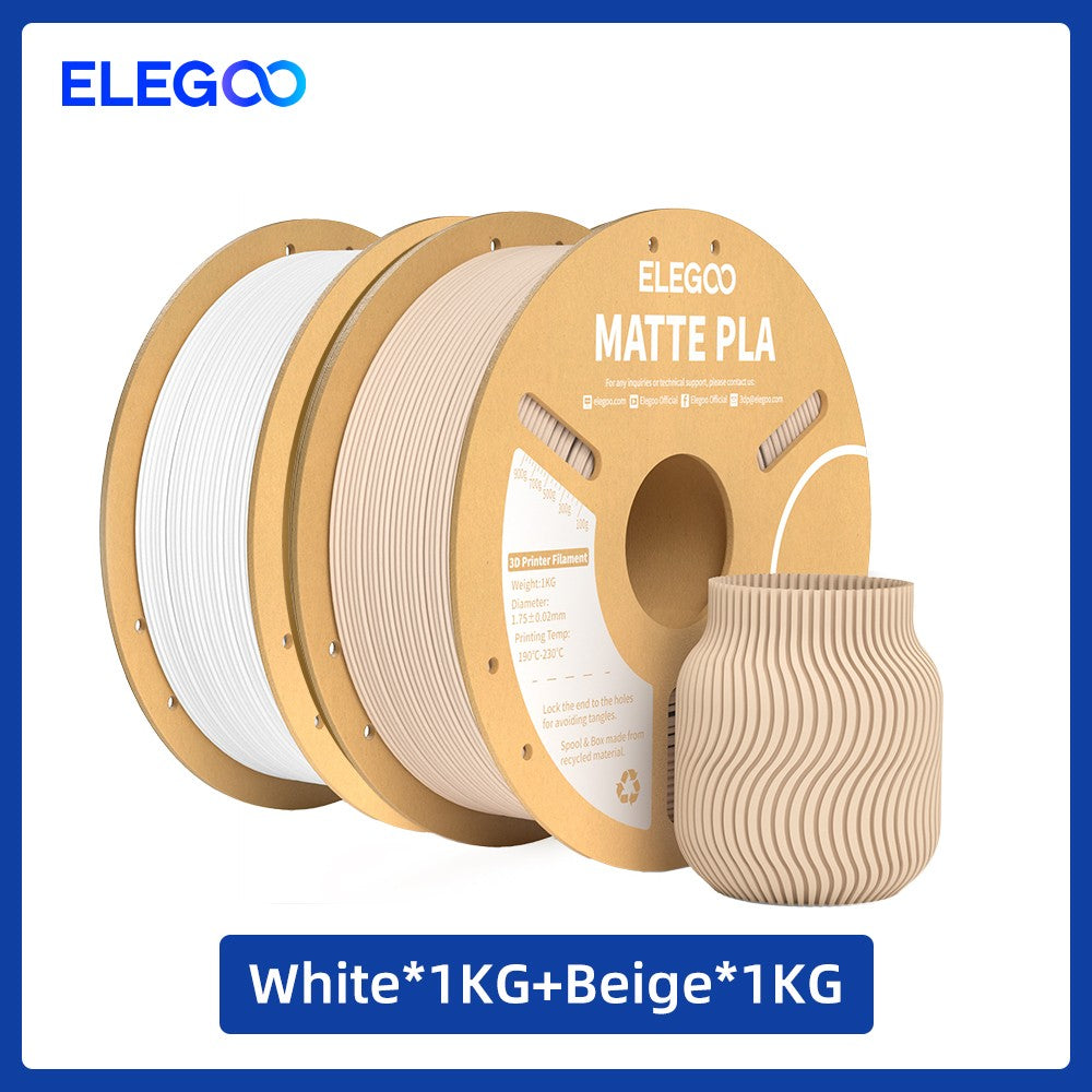 Filamento PLA Mate ELEGOO 1KG, 1.75mm para Impresora 3D FDM, Precisión Dimensional +/- 0.02mm, Bobina de Cartón de 1kg (2.2lbs)
