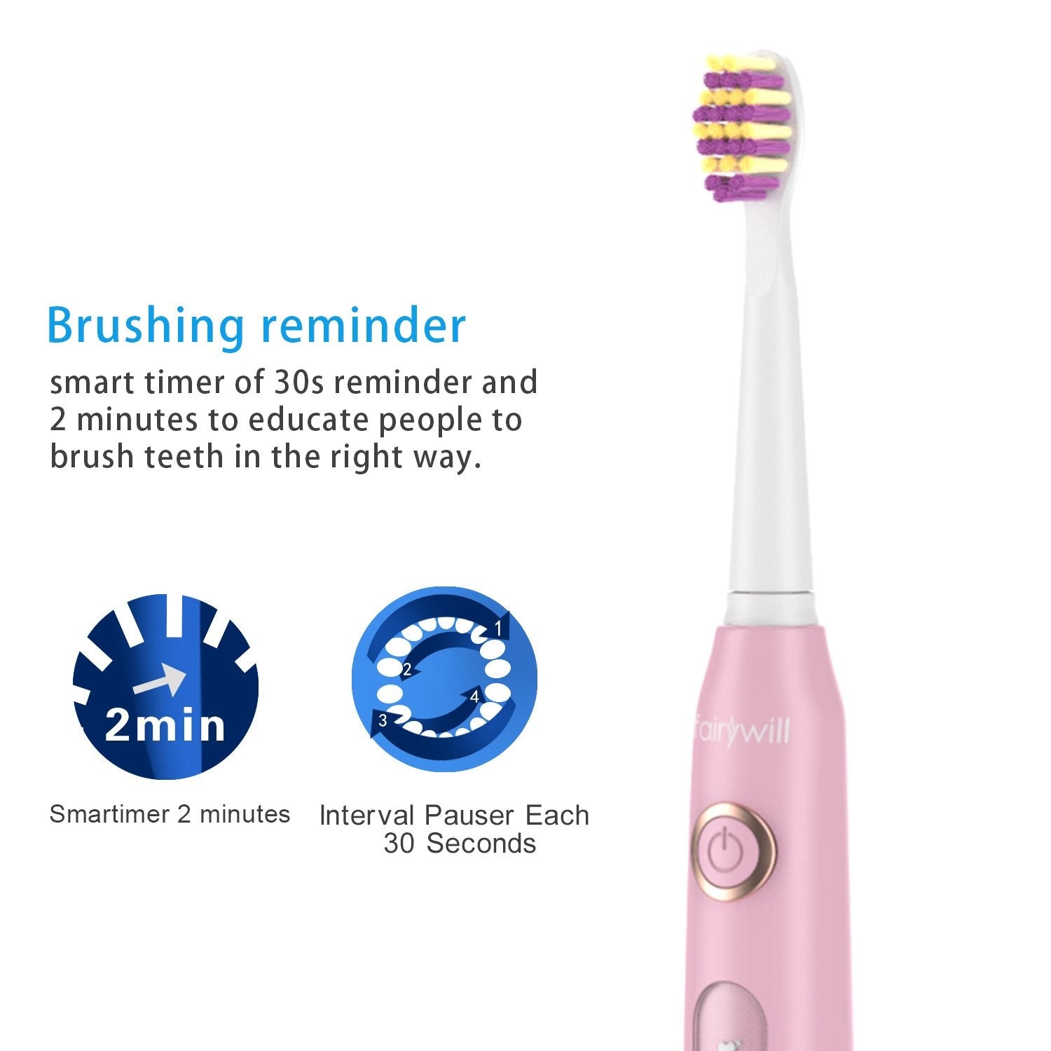 Fairywill-cepillo de dientes eléctrico FW-507, dispositivo con 5 modos, Cargador USB, temporizador de repuesto, 8 cabezales