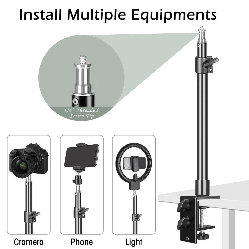 Abrazadera de trípode C, soporte de luz de montaje de escritorio con cabeza de bola de 1/4 ", accesorio de mesa, anillo de luz, soporte de mesa ajustable, cámara DSLR