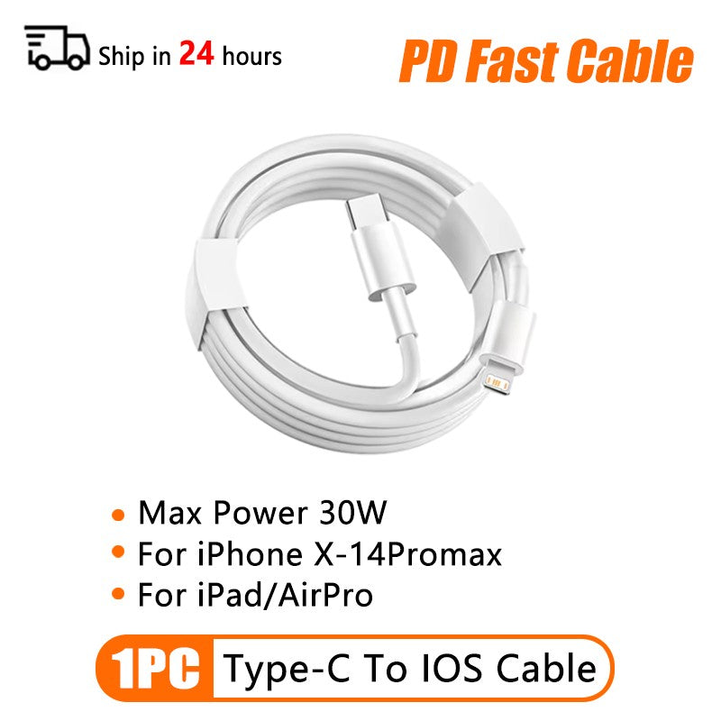 Cable USB tipo C PD de 66W para Apple iPhone 16 15 14 13 11 Pro Max 12 Mini 7 8 Plus XS R Cable de carga USB C de carga rápida