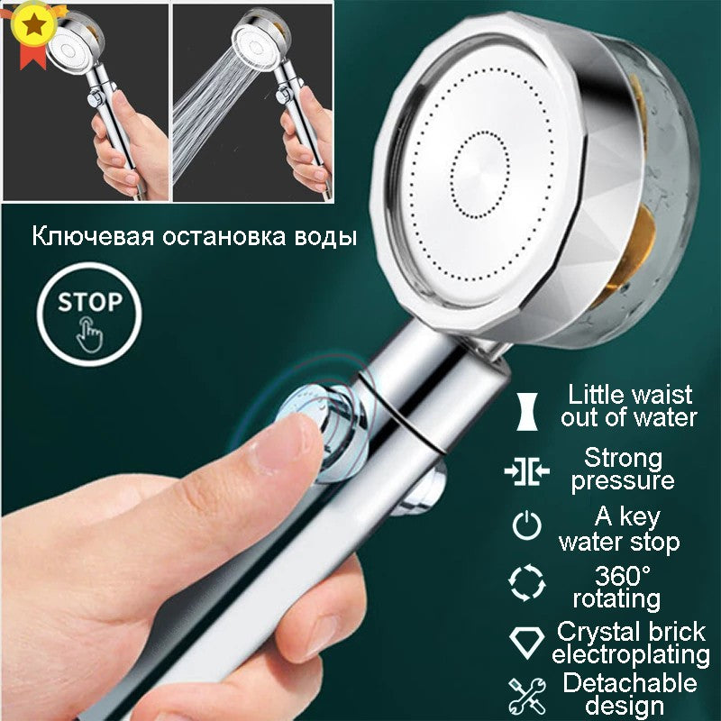 Nuevo cabezal de ducha con flujo de ahorro de agua, rotación de 360 grados con ventilador pequeño, boquilla de pulverización de alta presión ABS para lluvia, accesorios de baño