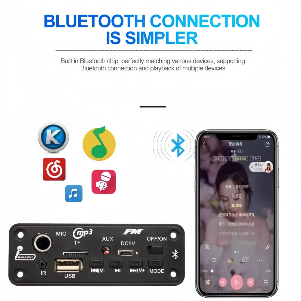 Placa decodificadora de MP3 DC 5V Bluetooth 5,0, amplificador de 10W, reproductor MP3, compatible con grabación de llamadas, 3,5mm, USB, TF, FM, para módulo de altavoz de coche