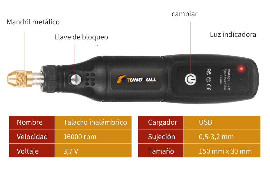 Herramienta de grabado USB, herramienta Dremel, taladro inalámbrico, herramienta rotativa, Mini taladro eléctrico inalámbrico, máquina pulidora recargable