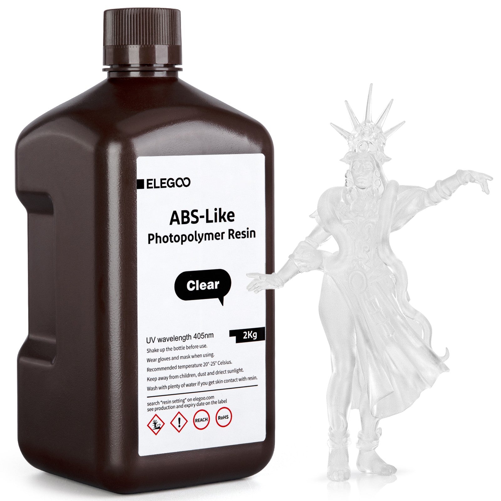 ELEGOO Resina para impresora 3D 2kg 405nm Resina tipo ABS de curado UV para impresión LCD 3D, alta precisión, bajo olor, gris 2000g