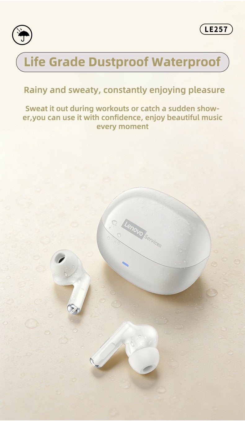 Auriculares Inalámbricos Lenovo LE257 con Bluetooth 6.0, Sonido HiFi, Cancelación de Ruido ENC, Auriculares TWS para Juegos y Deportes con Micrófono
