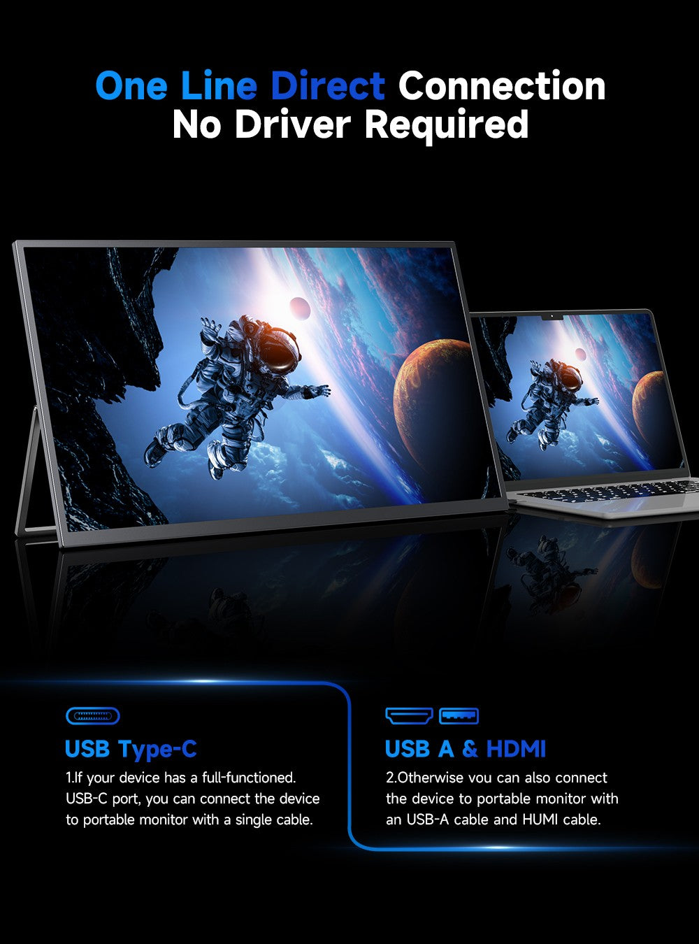 Monitor portátil EVICIV 2K de 22 pulgadas con pantalla IPS de 2560 x 1440, soporte integrado, mini HDMI, USB C para PC, portátil, teléfono móvil, Xbox Switch, PS4/5, monitor móvil con soporte