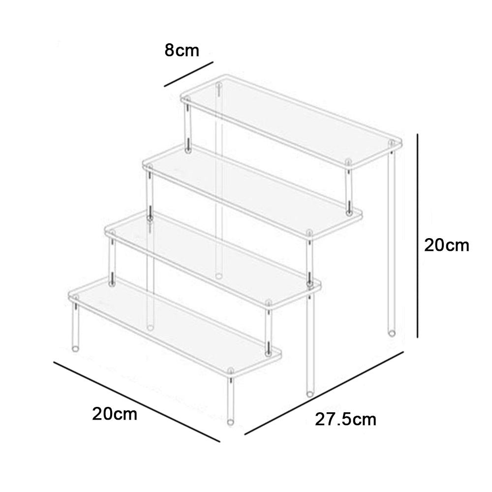 Soporte de exhibición acrílico de 1-4 niveles, estante de exhibición duradero para magdalenas, Perfume, muñeca, caja ciega Trapezoidal transparente, estante de almacenamiento
