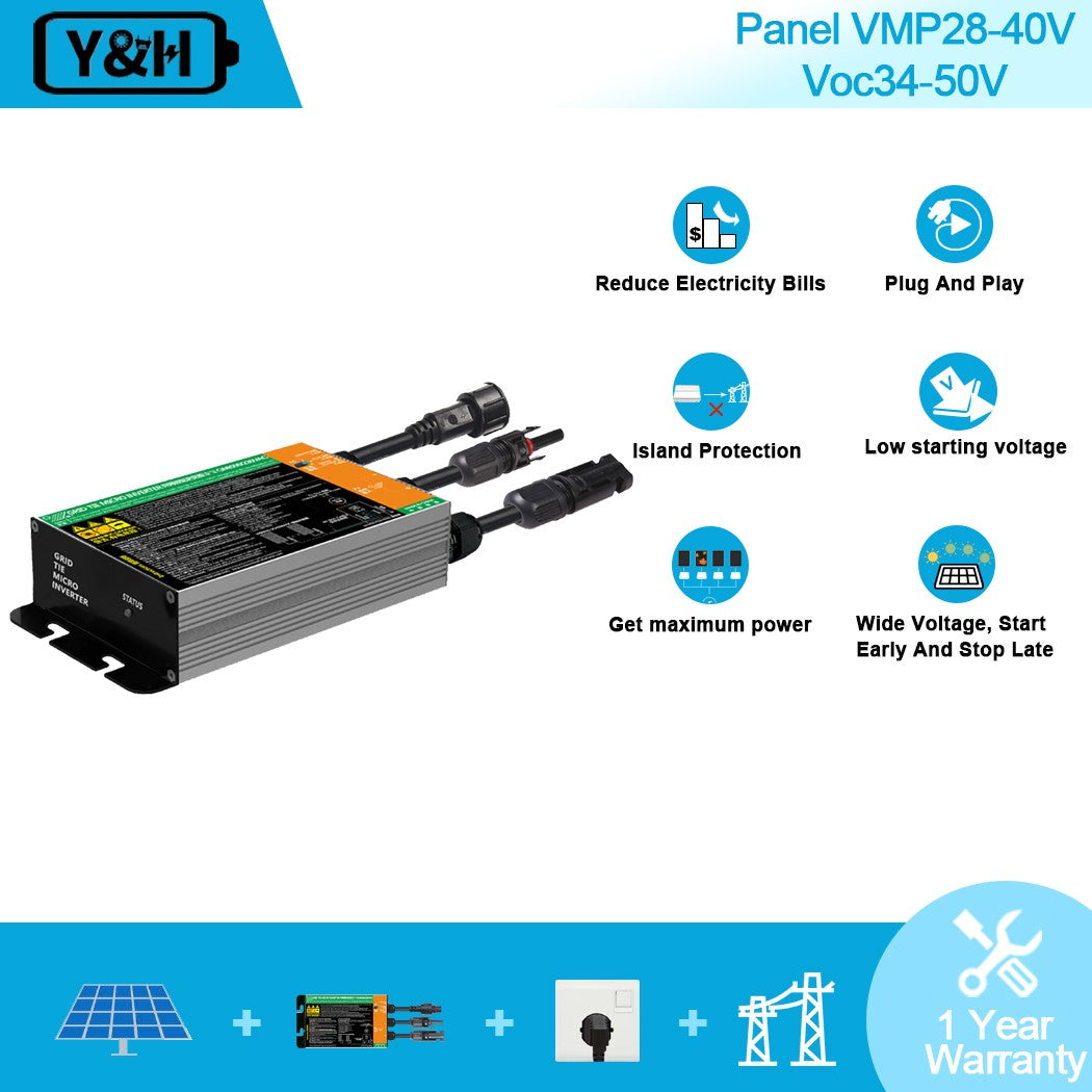 Inversor Solar Y & H 350W 300W 500W 600W 700W MPPT Solar PV conexión a red Micro inversor serie GMI entrada 26-46V salida CC 110V-240V