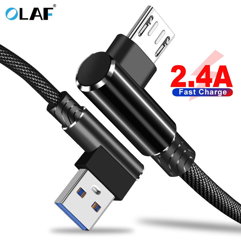 Cable Micro USB OLAF, Cable USB de 90 grados, 1m, 2m, 3m para Samsung S7, Xiaomi, Android, teléfono inteligente, Cable Usb C de 2,4a, carga rápida