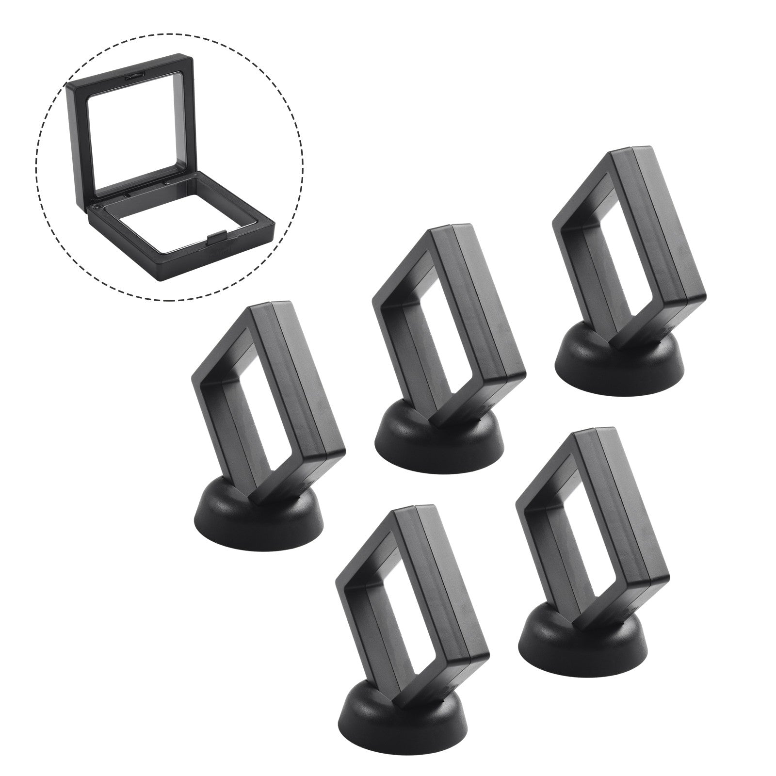 5/10 Uds. Marco flotante 3D anillo de joyería soporte para presentación de monedas caja de almacenamiento suministros para el hogar negro/blanco 70mm x 70mm x 20mm