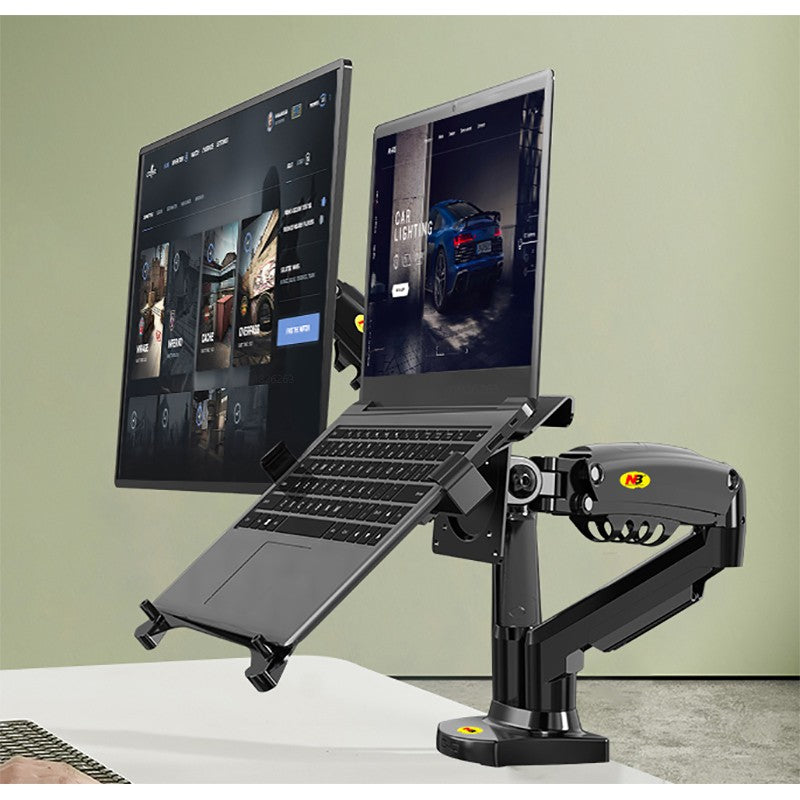 Escritorio NB F160 + brazo doble con resorte de Gas FP-2 para soporte de Monitor de 17 "-27" + soporte para portátil de 10"-17 ", soporte de montaje con prensa de aire, carga de 2-9kg