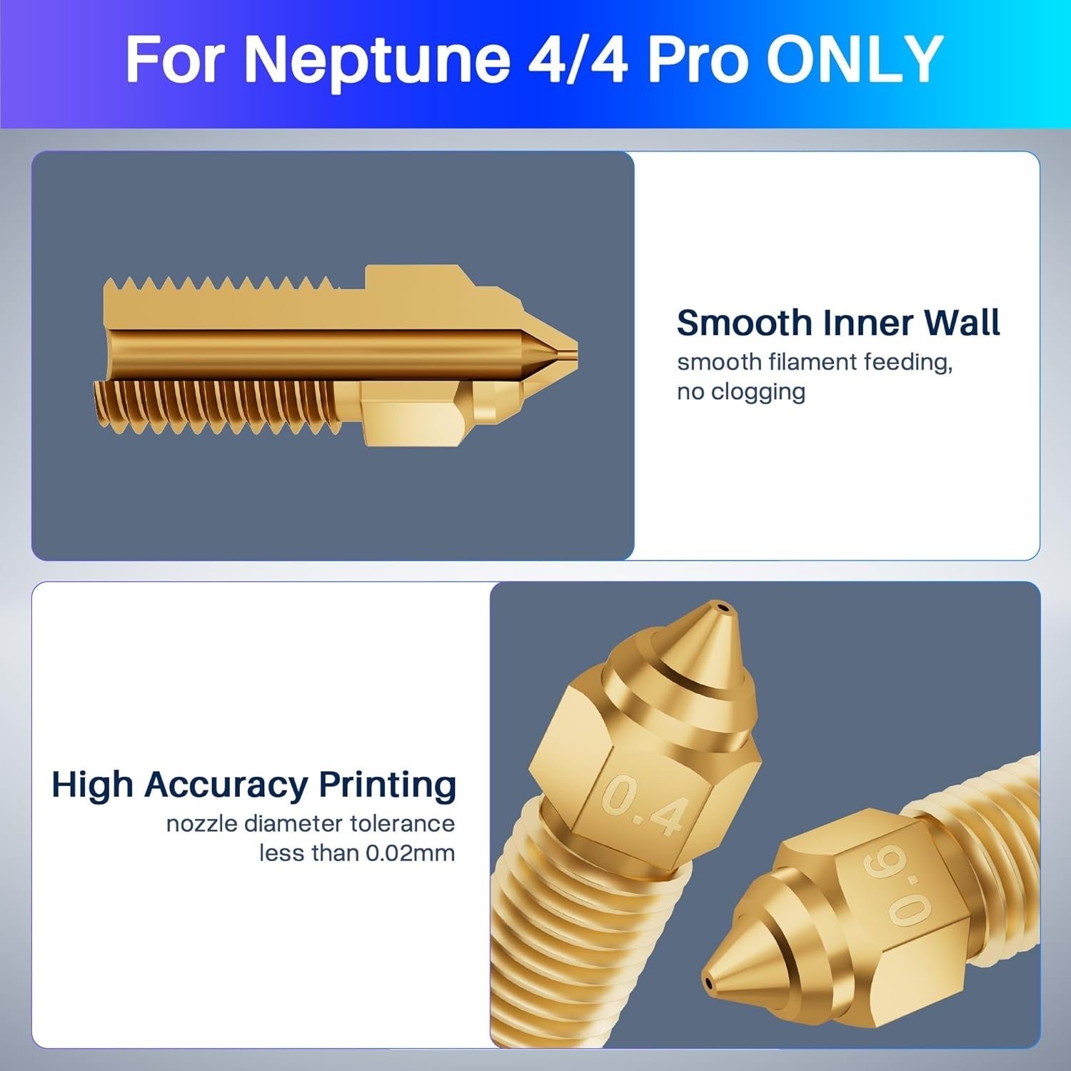 ELEGOO 10 boquillas de varios tamaños para impresora 3D Neptune 4 y Neptune 4 Pro, boquillas Hotend de latón de 0,2/0,4/0,6/0,8 mm