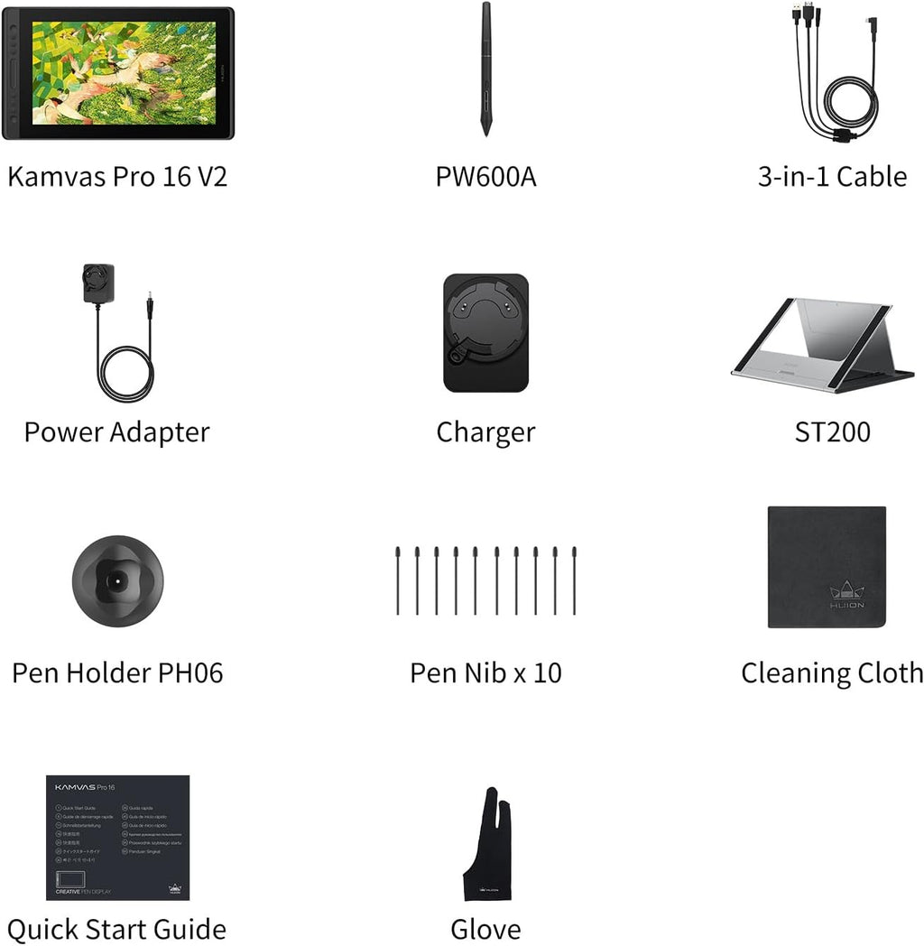 Modelo 2026 Más Reciente, HUION Kamvas Pro 16 V2, Pantalla Táctil de 15.6 Pulgadas con Laminación Completa, 16K Niveles de Presión, Barra Táctil Inteligente y 6 Teclas, Tableta Gráfica