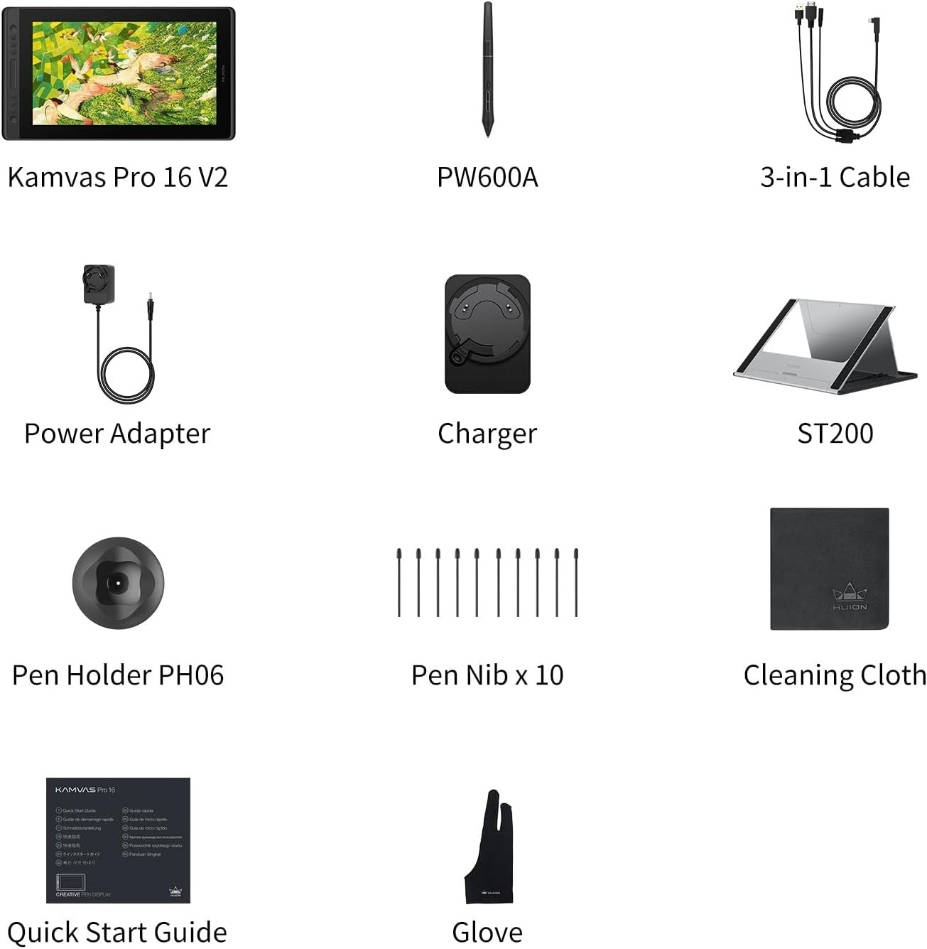 Modelo 2026 Más Reciente, HUION Kamvas Pro 16 V2, Pantalla Táctil de 15.6 Pulgadas con Laminación Completa, 16K Niveles de Presión, Barra Táctil Inteligente y 6 Teclas, Tableta Gráfica