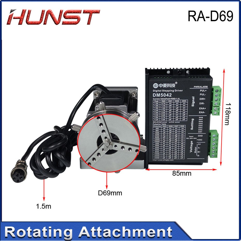 Máquina de Marcado Láser CNC Hunst D69 con Eje Rotatorio para Grabado de Anillos, Pulseras y Joyería, Accesorio Rotatorio con Bloqueo Automático