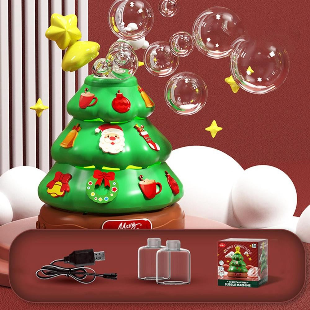 Caja de música para árbol de Navidad, máquina de burbujas de juguete con luces, música navideña, decoración para niños