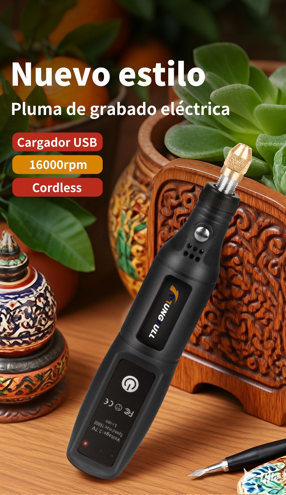Herramienta de grabado USB, herramienta Dremel, taladro inalámbrico, herramienta rotativa, Mini taladro eléctrico inalámbrico, máquina pulidora recargable