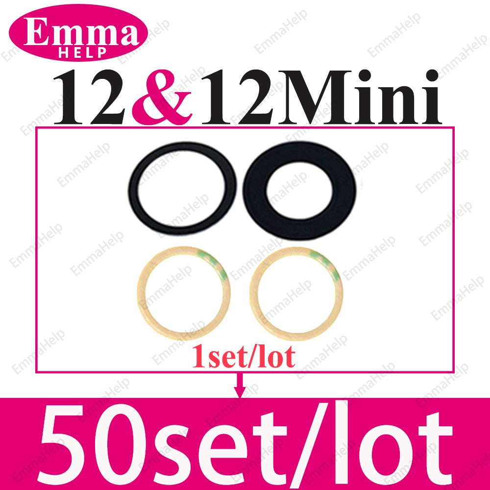 50 Piezas/Lote de Cristal de Lente de Cámara Trasera para iPhone 14 13 12 11 Pro Max XS XR X 7 8 Plus, Repuesto de Cristal de Cámara Trasera con Adhesivo