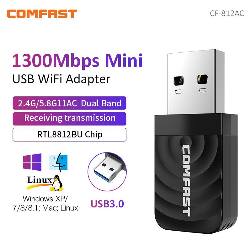 Comfast-Adaptador WiFi de 650M/1300Mbps, tarjeta de red inalámbrica de 2,4G y 5,8G, 11AC, Adaptador USB para ordenador portátil, PC, receptor WiFi Win 7, 8, 10, 11