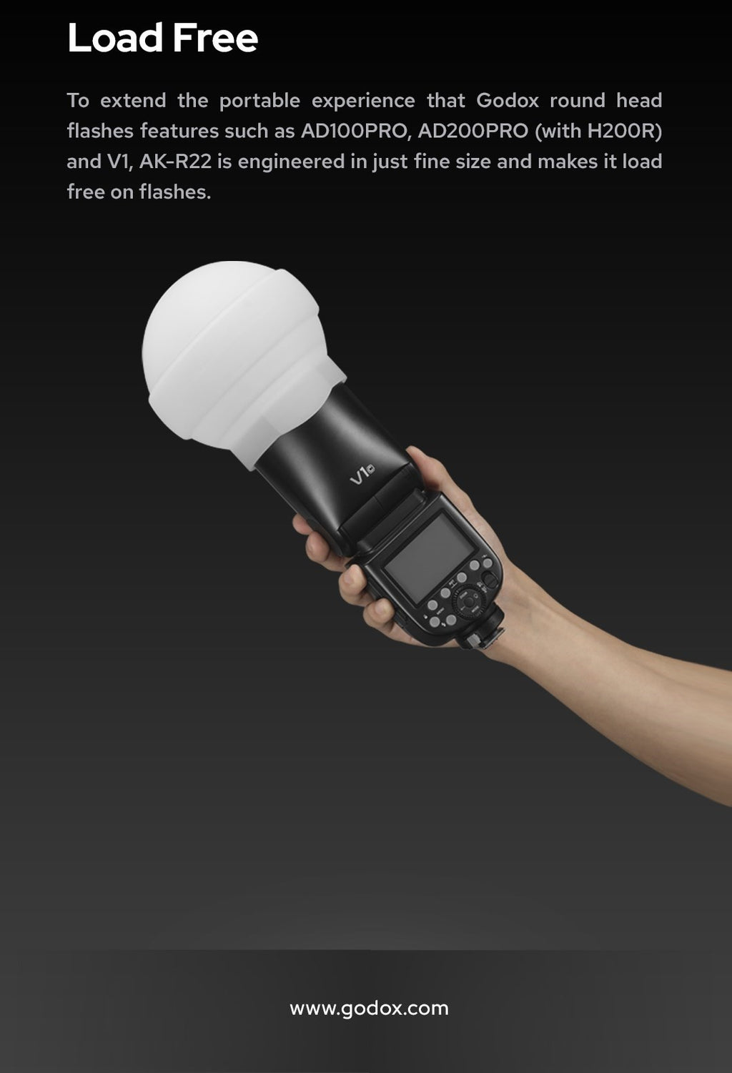 Godox AK-R22 cúpula difusora de fotografía de silicona plegable para flashes de la serie V1 AD100PRO AD200PRO (con H200R) fotografía