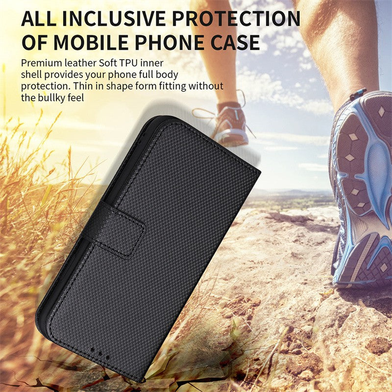 Para Motorola Moto G15 G15 Power funda de lujo con tapa patrón de diamante piel PU funda tipo billetera de cuero con soporte para Moto G15 4G bolsas de teléfono