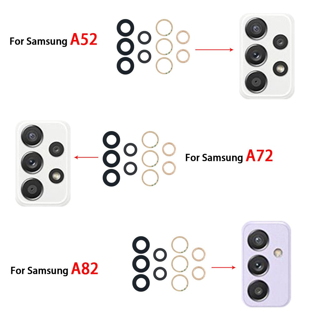 Nueva lente de cubierta de cristal de cámara trasera con adhesivo para Samsung A13 A14 23 4G A32 A52 5G A33 A53 A73 A52 A72 A82 A52S A24 A34