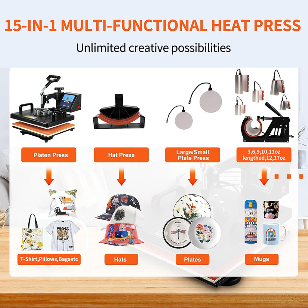 Máquina de prensado en caliente por sublimación multifuncional, Combo 15 en 1, impresora de transferencia de calor para tazas/tapas/fútbol/botella/bolígrafo/zapatos