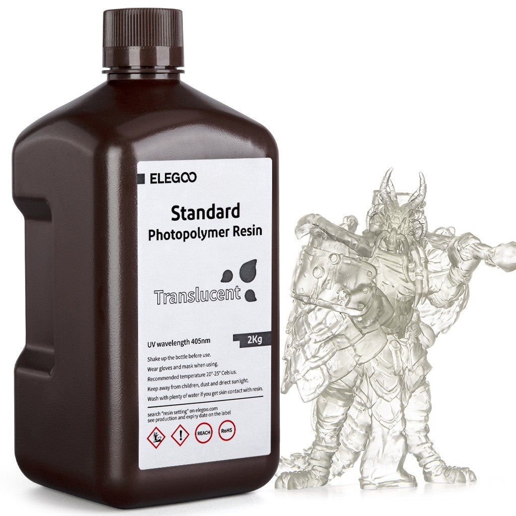 Resina para Impresora 3D ELEGOO, 2 kg, 405 nm, Resina Fotopolímera Estándar de Curado UV para Impresión 3D LCD, Alta Precisión, Bajo Olor, Gris 2000 g