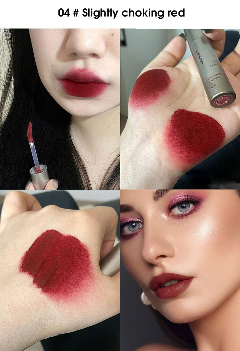 Brillo de labios de niebla mate de terciopelo único, taza antiadherente impermeable, esmalte de labios a prueba de manchas, lápiz labial líquido que no se decolora