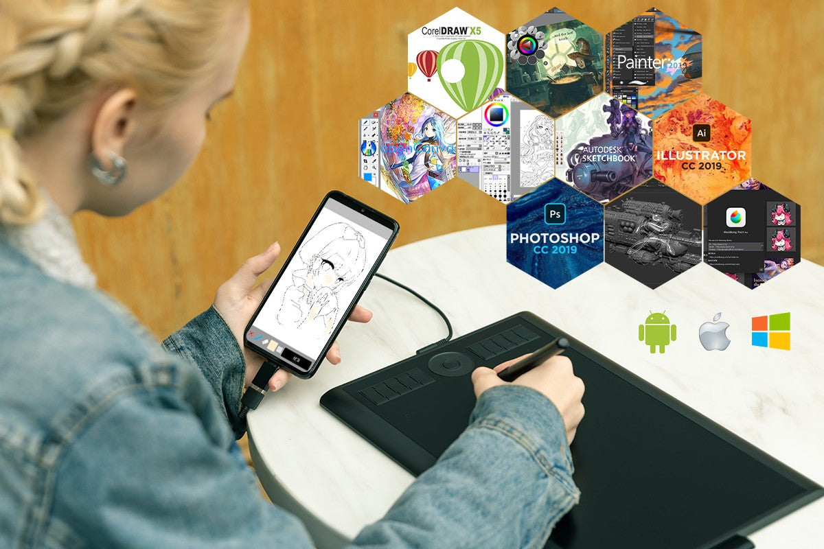 Tableta Gráfica GAOMON M10K PRO de 10x6.25 Pulgadas, Tableta Digital Artística para Principiantes en Dibujo, Función de Inclinación y Radial, 10 Teclas de Acceso Directo
