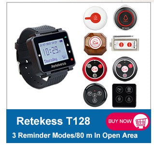 RETEKESS-sistema inalámbrico de llamadas para camarero, buscapersonas para restaurante, receptor de reloj T128, botón de llamada T117, servicio al cliente para cafetería